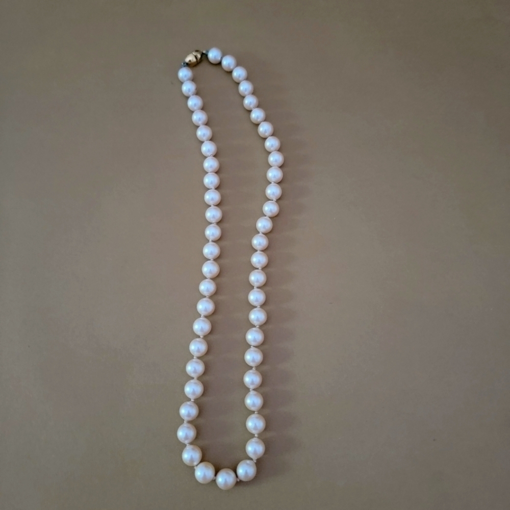 Vintage Signed Marked Monet Faux Pearl Single Strand Knotted Necklace P7